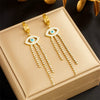 Titanium Steel Round Shell Blue Eyes Diamondembedded Chain Tassel Earrings For Women