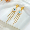 Titanium Steel Round Shell Blue Eyes Diamondembedded Chain Tassel Earrings For Women
