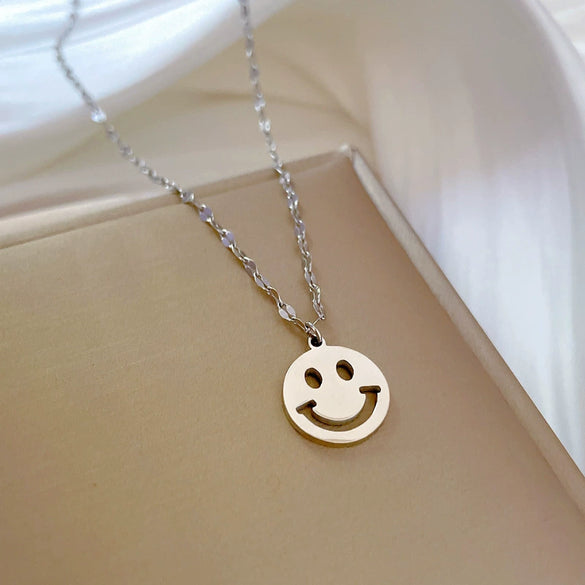 Titanium Steel Round Smiling Face Geometric Fashion Minimalist Electroplated Necklace For Women And Unisex