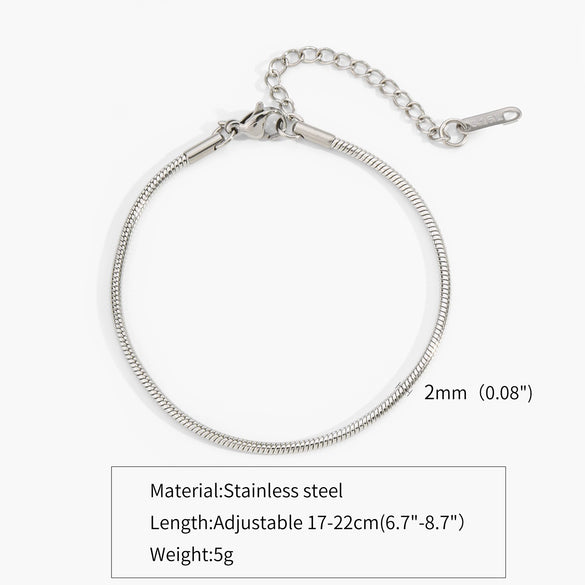 Titanium Steel Round Snake Bone Chain Electroplated Adjustable Hand Jewelry Geometric Style Bracelet For Women And Unisex