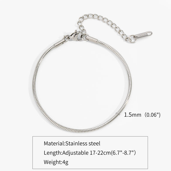 Titanium Steel Round Snake Bone Chain Electroplated Adjustable Hand Jewelry Geometric Style Bracelet For Women And Unisex