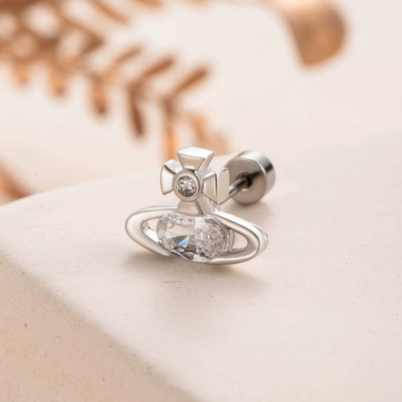 Titanium Steel Saturn Earrings With Zircon For Women