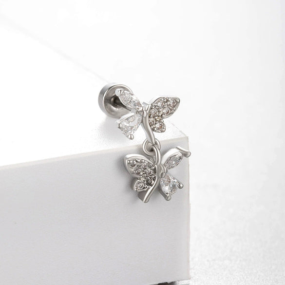 Titanium Steel Screw Rod Ear Bone Nail With Star Moon Butterfly Design For Women High Sense Niche Earrings With Zircon