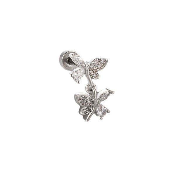 Titanium Steel Screw Rod Ear Bone Nail With Star Moon Butterfly Design For Women High Sense Niche Earrings With Zircon