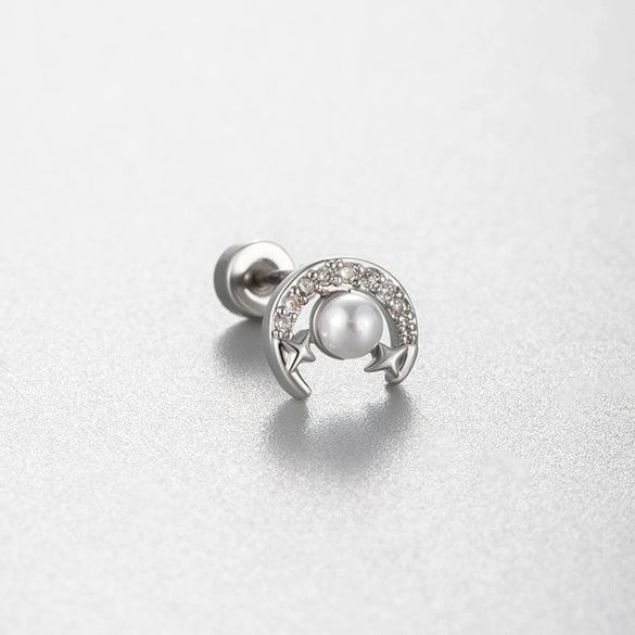 Titanium Steel Screw Rod Ear Bone Nail With Star Moon Butterfly Design For Women High Sense Niche Earrings With Zircon