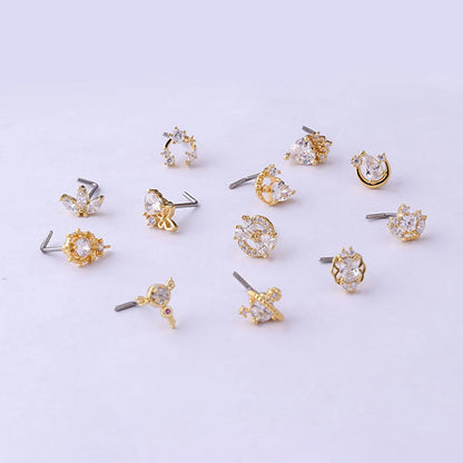 Fashion Heart Stainless Steel Plating Zircon Nose Studs