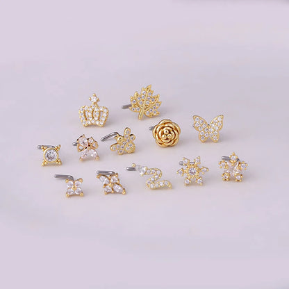 Fashion Crown Flower Metal Plating Nose Studs