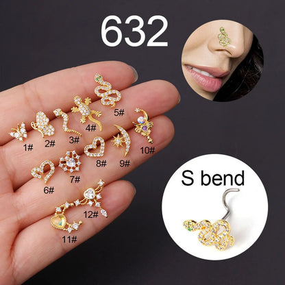 Titanium Steel Screw Rod Zircon Nose Nail Jewelry