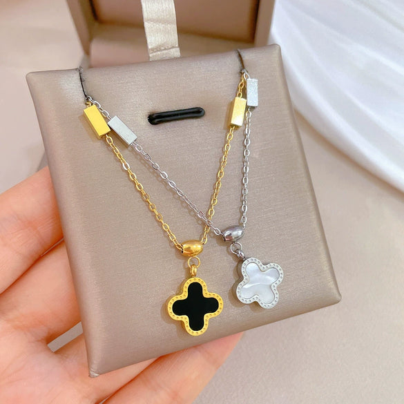 Titanium Steel Shell Fourleaf Flower Normcore Style Electroplating Unisex Cartoon Geometric Necklace