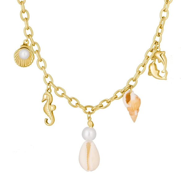 Titanium Steel Shell Necklace With Marine Life Pattern Electroplated For Women Holiday Style Jewelry