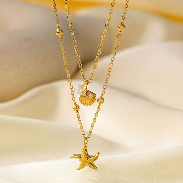 Titanium Steel Shell Necklace With Marine Life Pattern Electroplated For Women Holiday Style Jewelry