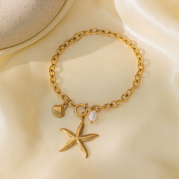 Titanium Steel Shell Necklace With Marine Life Pattern Electroplated For Women Holiday Style Jewelry