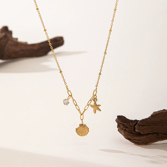 Titanium Steel Shell Necklace With Marine Life Pattern Electroplated For Women Holiday Style Jewelry