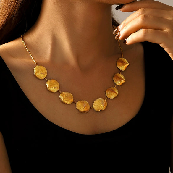 Titanium Steel Shell Pattern Jewelry Set With Electroplating Necklace And Earrings