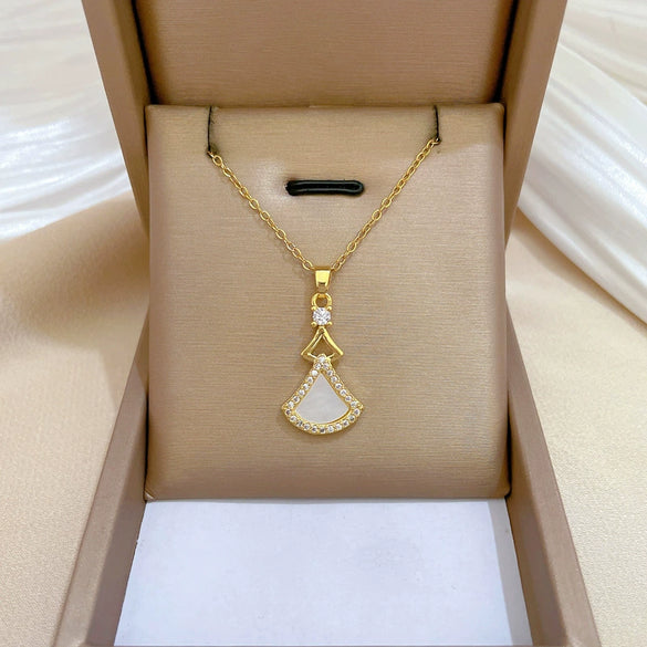 Titanium Steel Shell Skirt Microinlaid Geometric Electroplated Women's Necklace Earrings Set