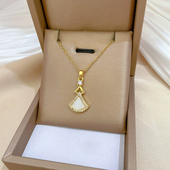 Titanium Steel Shell Skirt Microinlaid Geometric Electroplated Women's Necklace Earrings Set