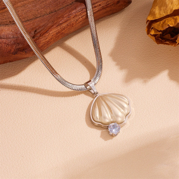 Titanium Steel Shell With Diamond Women's Necklace And Earrings Set Plant Flowers Pattern