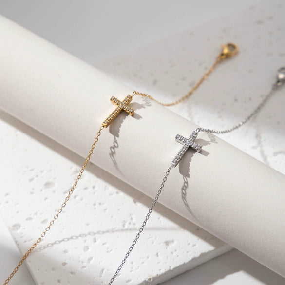 Titanium Steel Simple Cross Micro Inlaid Zircon Electroplated Women's Bracelet