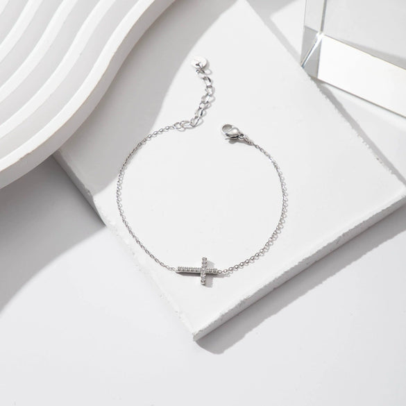 Titanium Steel Simple Cross Micro Inlaid Zircon Electroplated Women's Bracelet