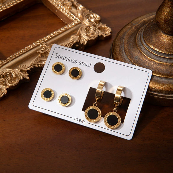 Titanium Steel Simple Geometric Women's Earring Set With Electroplating