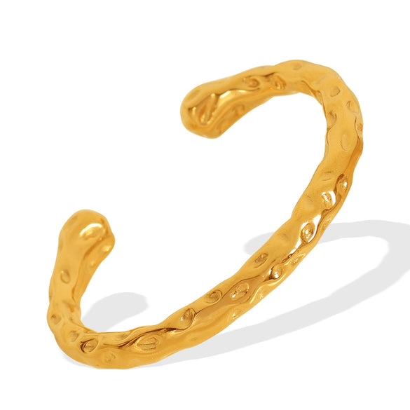 316L Stainless Steel Simple Hammer Pattern Opening Bracelet Electroplated Jewelry For Couple