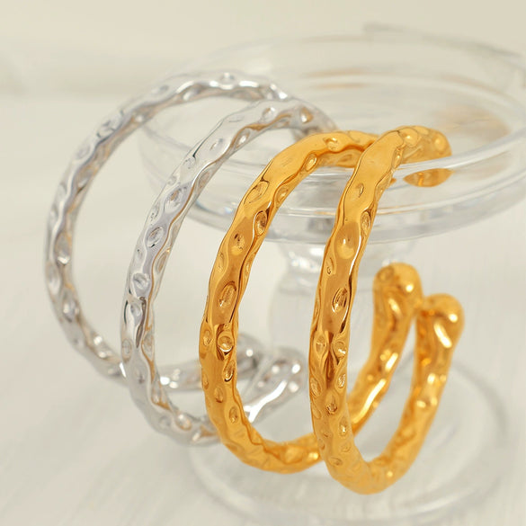 316L Stainless Steel Simple Hammer Pattern Opening Bracelet Electroplated Jewelry For Couple