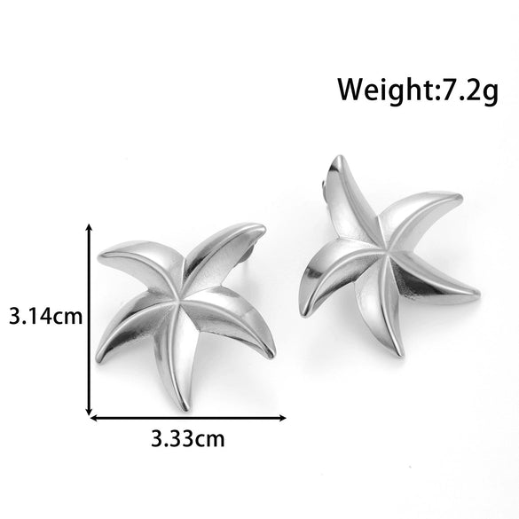 Titanium Steel Simple High End Sense Starfish Geometric Flower Earrings With Electroplating For Women
