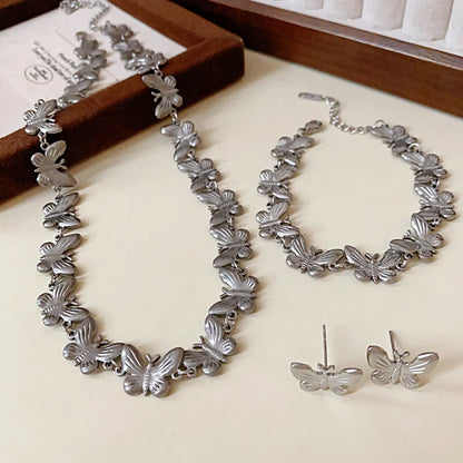 Titanium Steel Simple Style Butterfly Bracelets Earrings Necklace