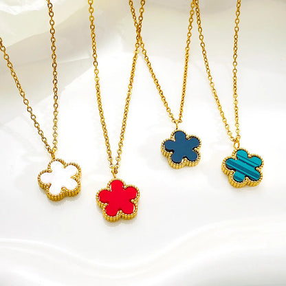 Wholesale Jewelry Simple Style Classic Style Flower Titanium Steel 18K Gold Plated Pendant Necklace