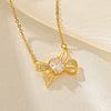 Titanium Steel Simple Style Classic Style Inlay Bow Knot Diamond Pendant Necklace