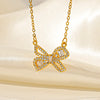 Titanium Steel Simple Style Classic Style Inlay Bow Knot Diamond Pendant Necklace