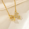 Titanium Steel Simple Style Classic Style Inlay Bow Knot Diamond Pendant Necklace