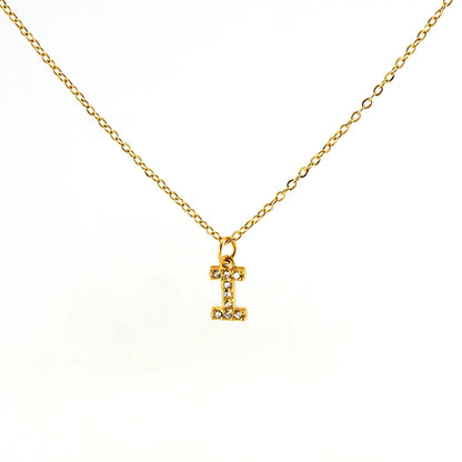 Wholesale Jewelry Simple Style Classic Style Letter Titanium Steel Zircon 18K Gold Plated Inlay Pendant Necklace