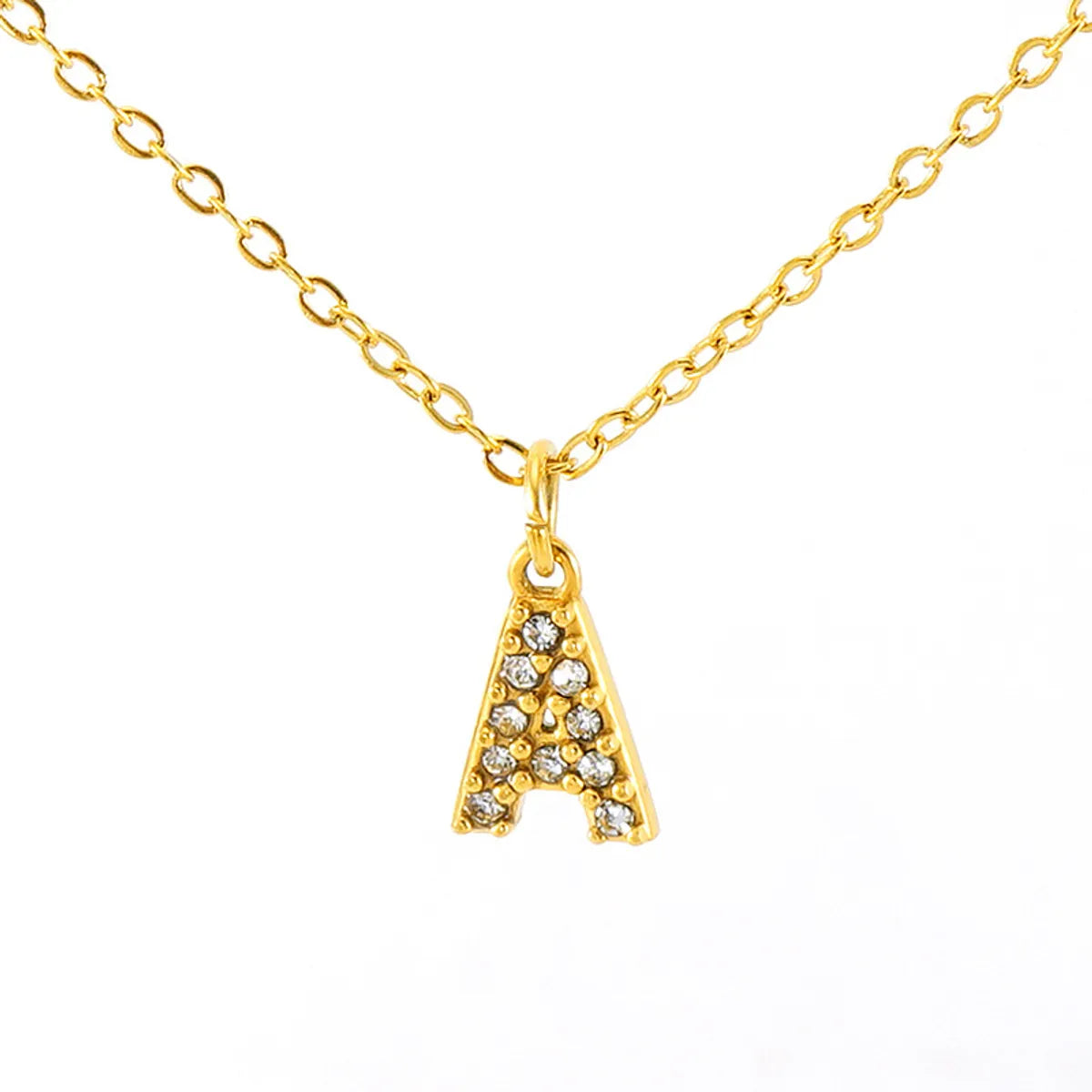 Wholesale Jewelry Simple Style Classic Style Letter Titanium Steel Zircon 18K Gold Plated Inlay Pendant Necklace