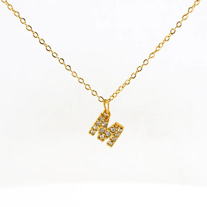 Wholesale Jewelry Simple Style Classic Style Letter Titanium Steel Zircon 18K Gold Plated Inlay Pendant Necklace