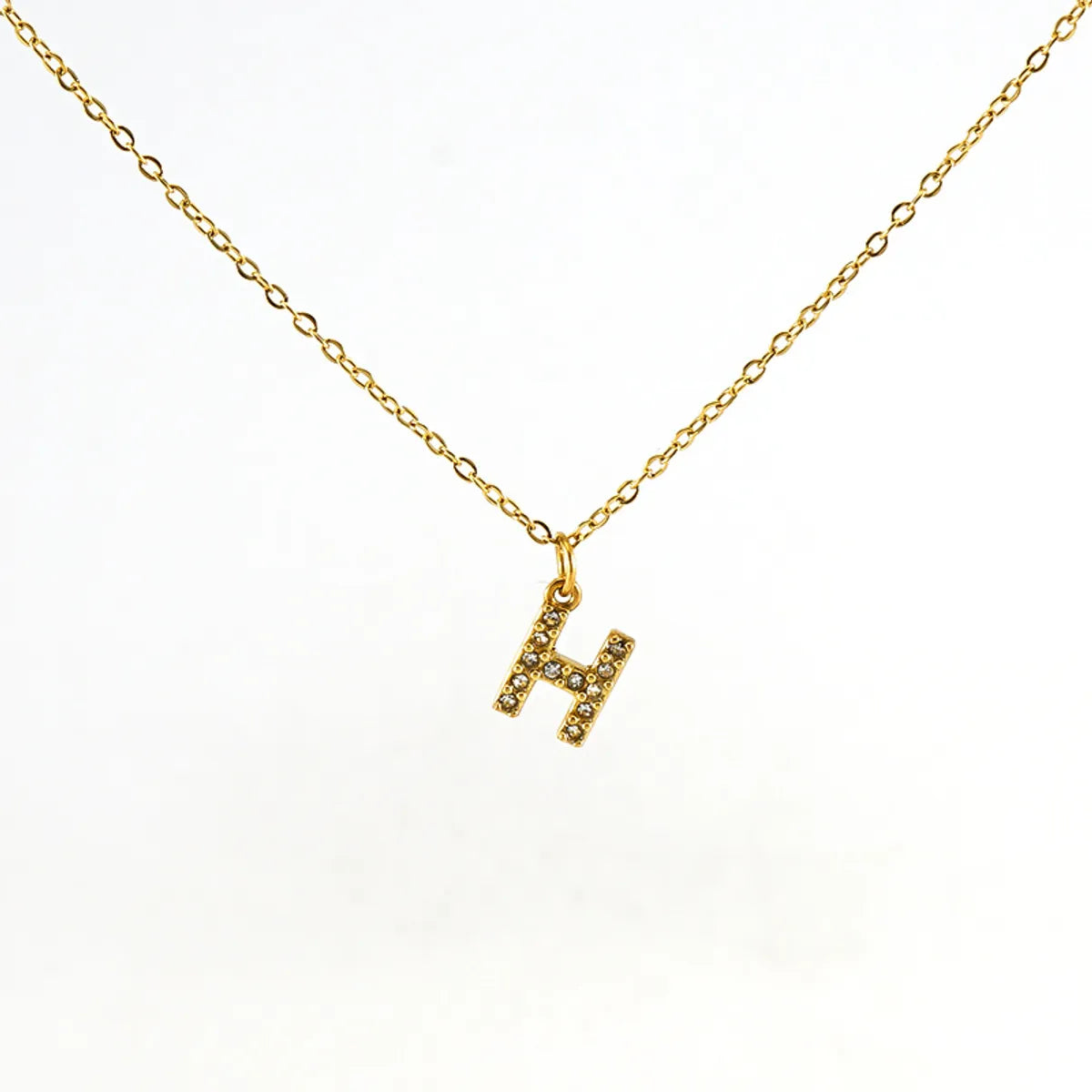 Wholesale Jewelry Simple Style Classic Style Letter Titanium Steel Zircon 18K Gold Plated Inlay Pendant Necklace