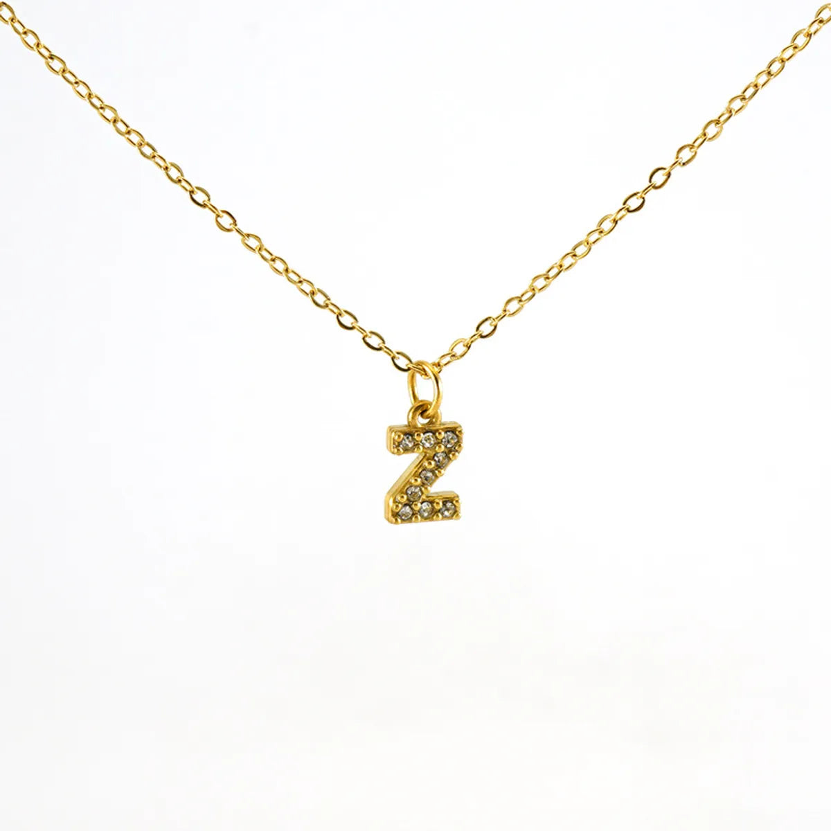 Wholesale Jewelry Simple Style Classic Style Letter Titanium Steel Zircon 18K Gold Plated Inlay Pendant Necklace