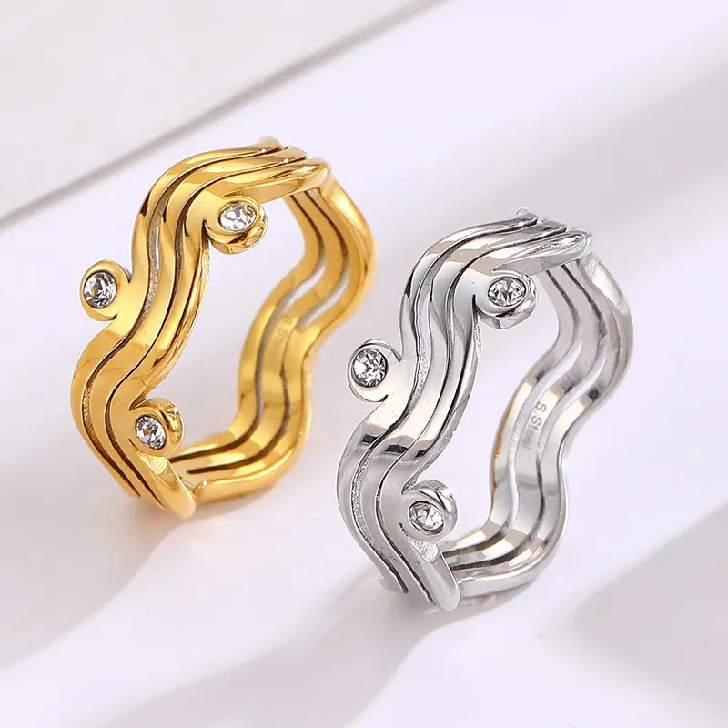 Titanium Steel Simple Style Classic Style Solid Color Inlay Zircon Rings