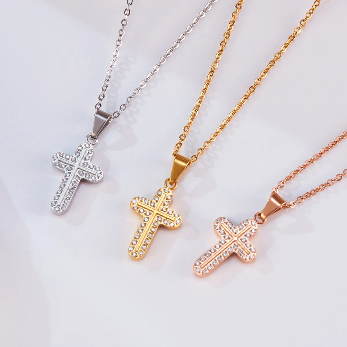 Titanium Steel Simple Style Cross Plating Inlay Zircon Pendant Necklace