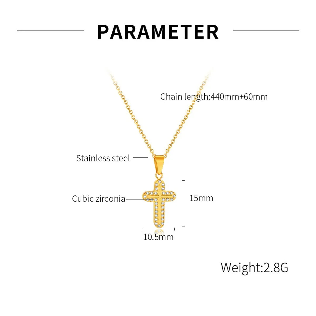 Titanium Steel Simple Style Cross Plating Inlay Zircon Pendant Necklace