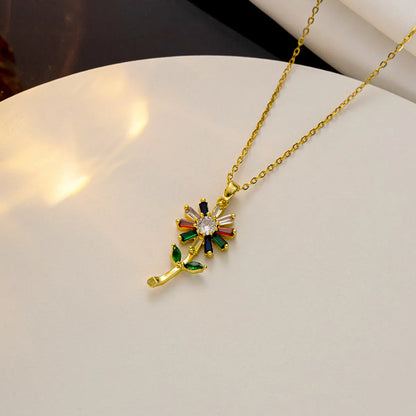 Titanium Steel Simple Style Flower Plating Pendant Necklace