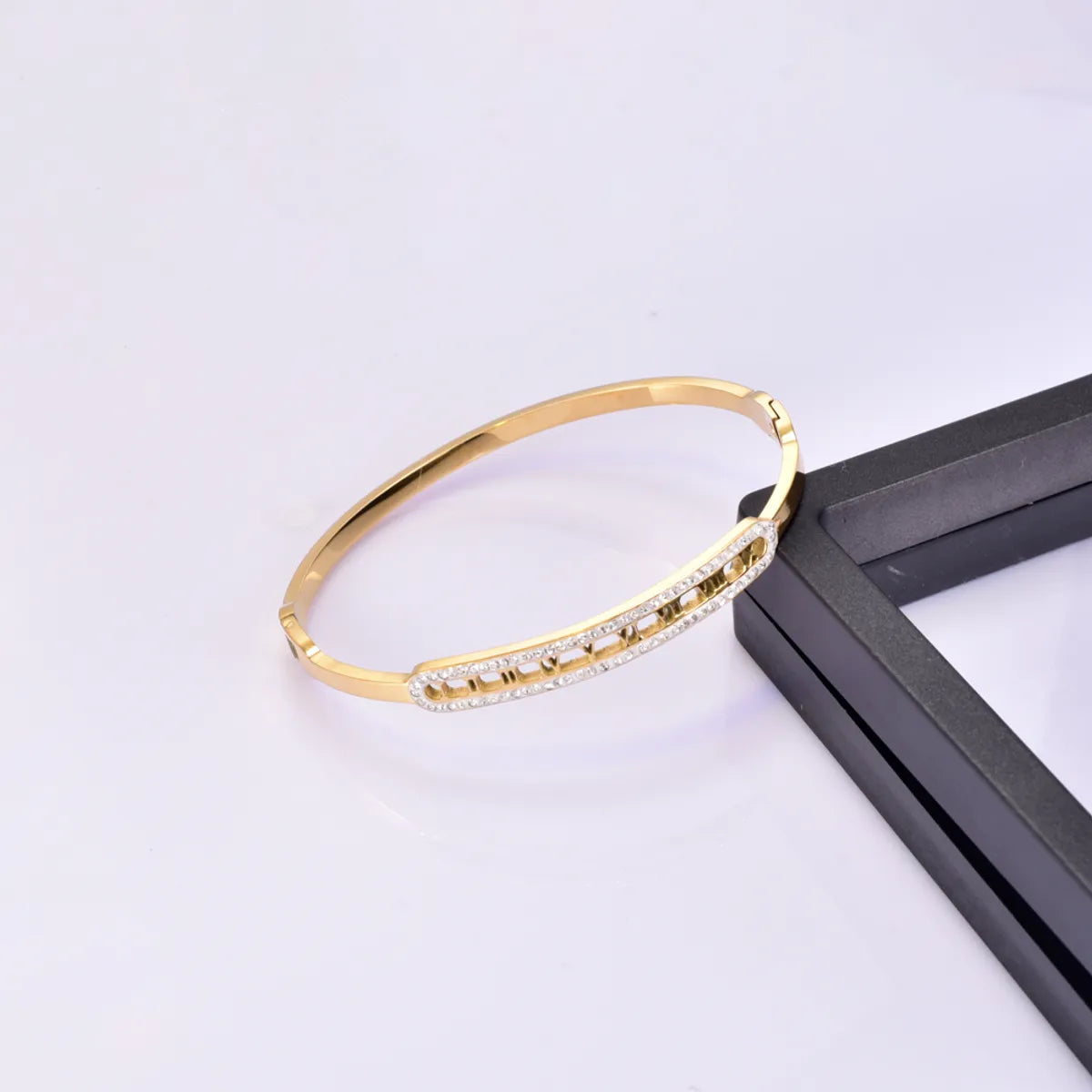 Titanium Steel Simple Style Geometric Plating Inlay Zircon Bangle