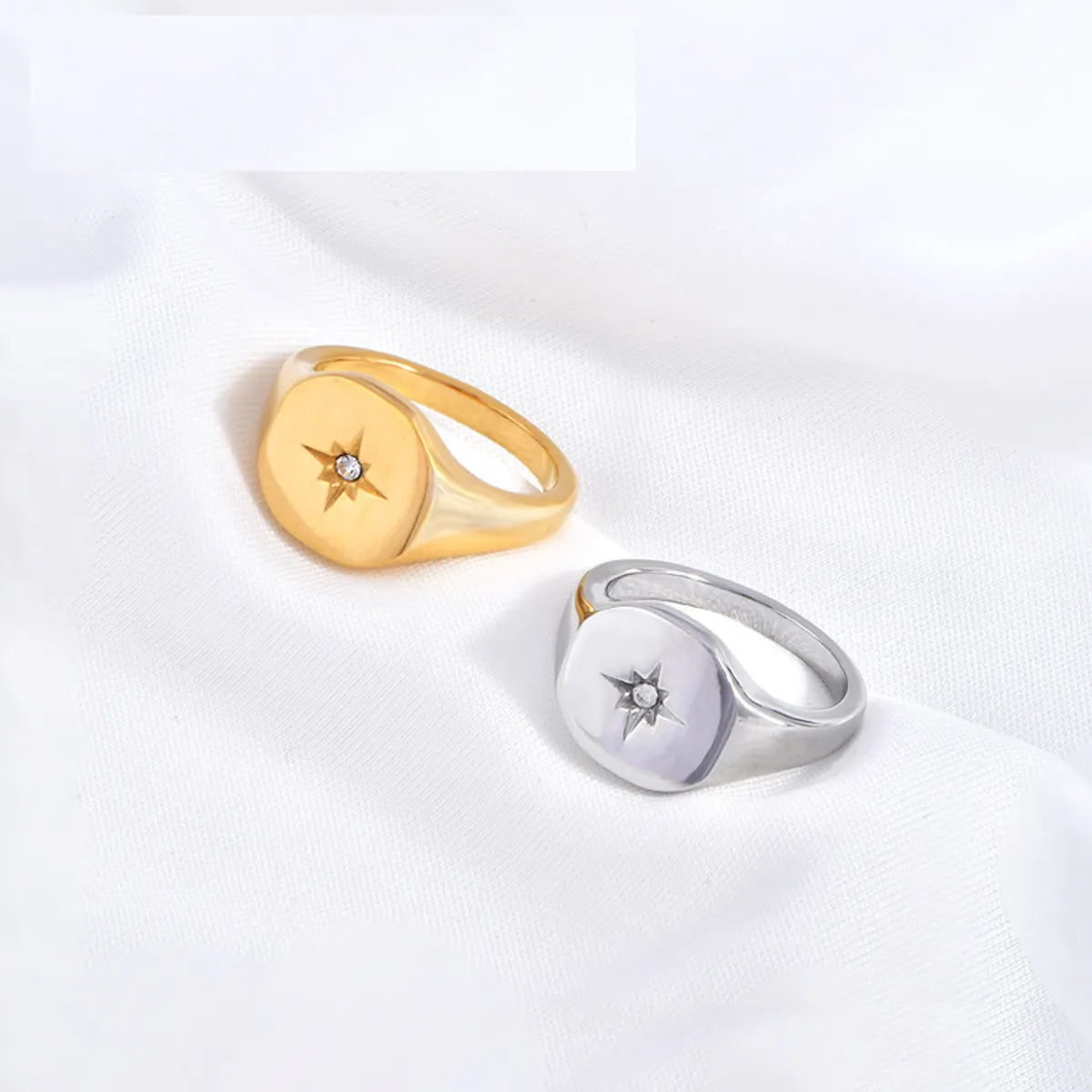 Titanium Steel Simple Style Geometric Plating Inlay Zircon Rings