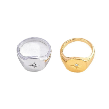 Titanium Steel Simple Style Geometric Plating Inlay Zircon Rings