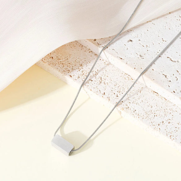 Wholesale Jewelry Simple Style Geometric Customization Laser Engraving Titanium Steel 18K Gold Plated Plating Pendant Necklace