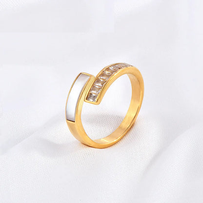 Wholesale Jewelry Simple Style Geometric Titanium Steel Shell Zircon 18K Gold Plated Plating Rings