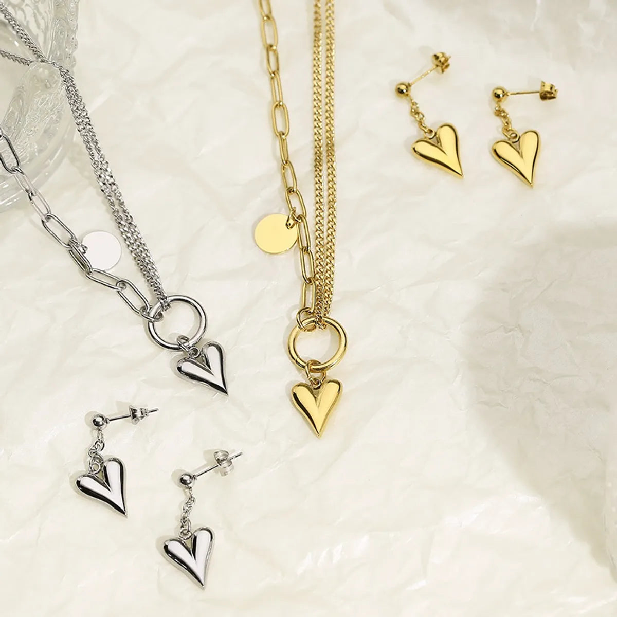 Titanium Steel Simple Style Heart Shape Jewelry Set