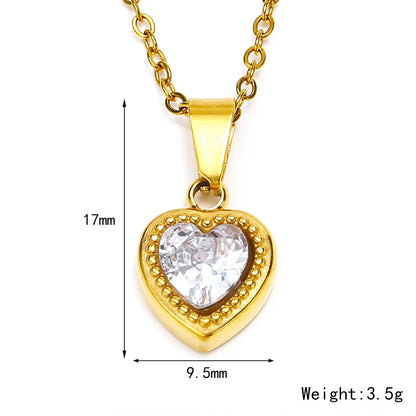 Titanium Steel Simple Style Heart Shape Zircon Pendant Necklace