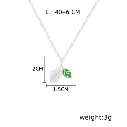 Titanium Steel Simple Style Leaves Inlay Rhinestones Pendant Necklace