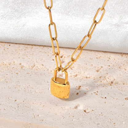 Titanium Steel Simple Style Lock Pendant Necklace